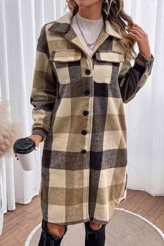 Metallic Bodysuits for a Glitzy and Glamorous Night OutPlaid Button Down Longline Coat