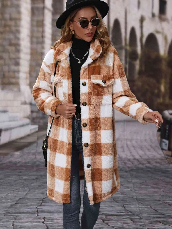 High - Neck Bodysuits for a Modest and Sophisticated LookPlaid Collared Neck Button Down Coat