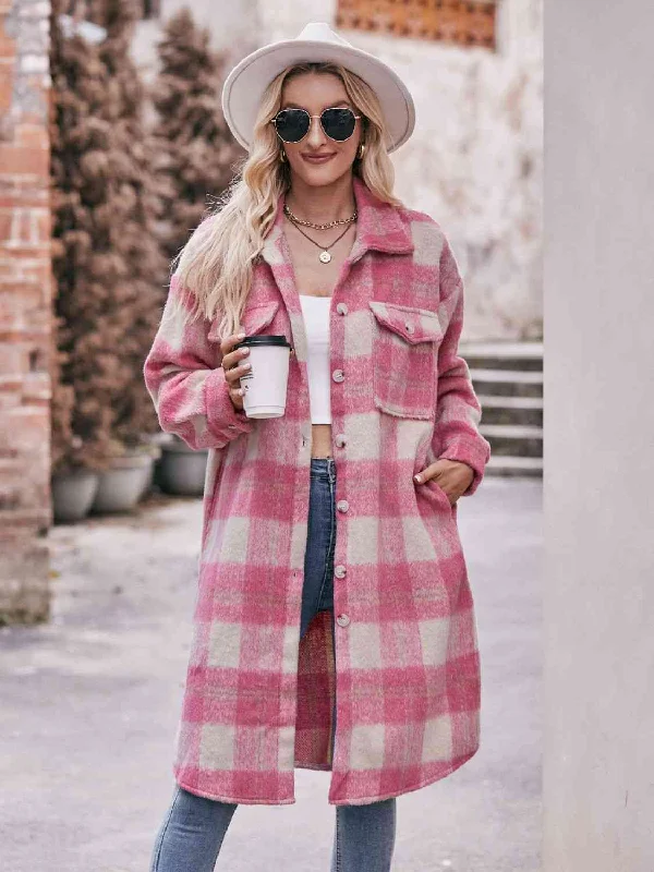 Compression Bodysuits for Post - Workout RecoveryPlaid Dropped Shoulder Slit Coat
