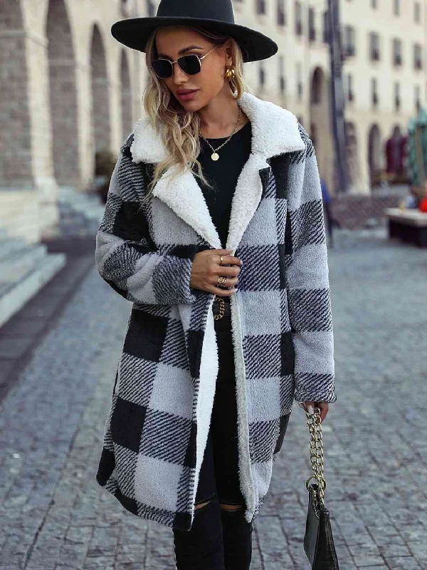 Lace Bodysuits for a Sexy and Elegant Bedroom LookPlaid Open Front Coat with Pockets