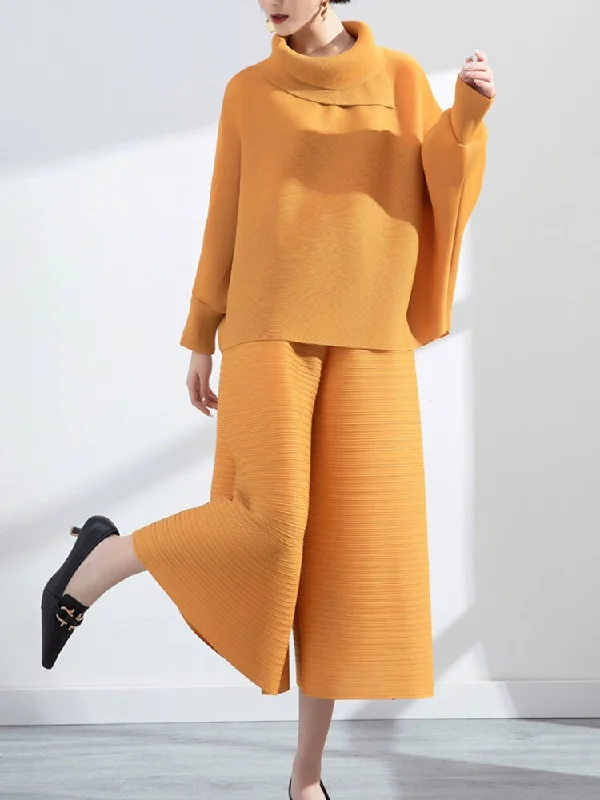Metallic Bodysuits for a Glitzy and Glamorous Night OutMiyake Pleated Long Sleeve Top and  Wide Leg Pants Set