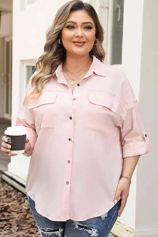 Neon Bodysuits to Stand Out at PartiesPlus Size Collared Neck Button Front Long Sleeve Shirt