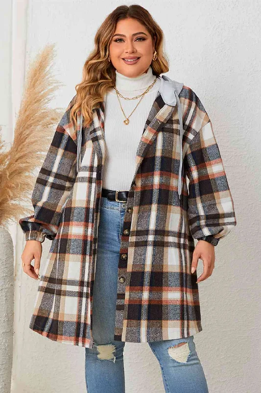 Thermal Bodysuits for Extra Warmth in WinterPlus Size Plaid Drop Shoulder Hooded Coat