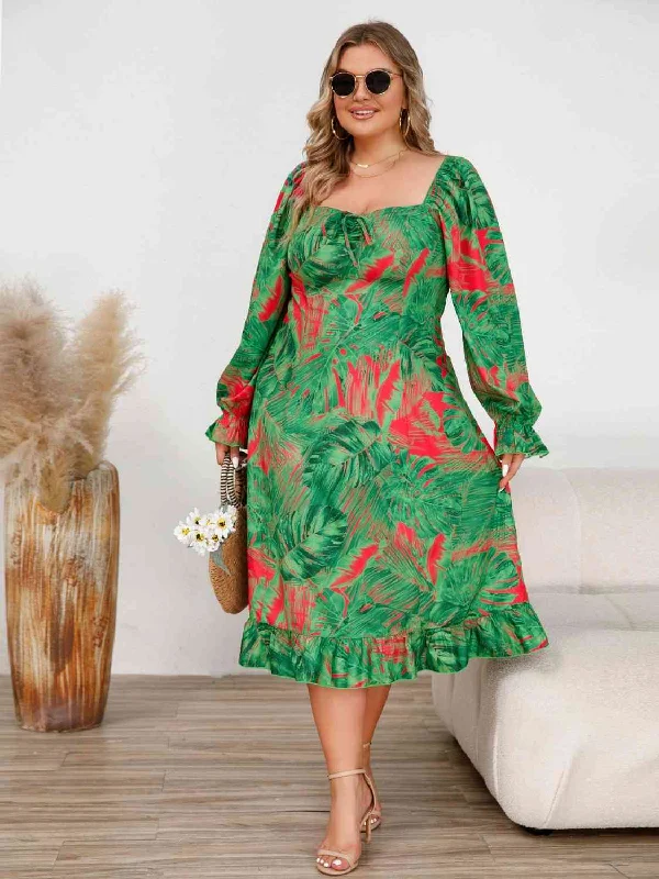 Crop Bodysuits to Pair with High - Waisted BottomsPlus Size Ruffled Square Neck Flounce Sleeve Dress