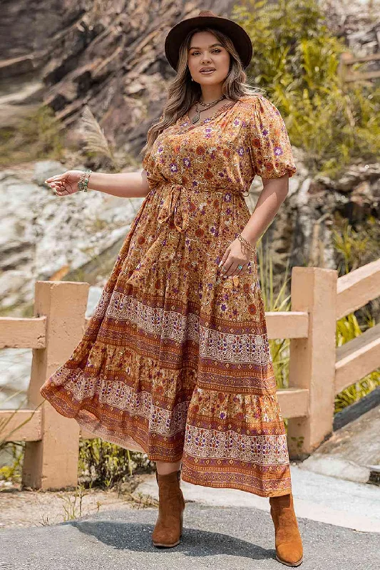 High - Neck Bodysuits for a Modest and Sophisticated LookPlus Size Tie Waist Puff Sleeve Dress
