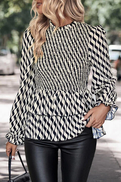 Lace Bodysuits for a Sexy and Elegant Bedroom LookPrinted Smocked Flounce Sleeve Blouse