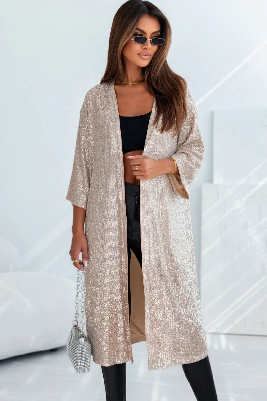 Plus - Size Bodysuits with a Comfortable and Flattering FitSequin Open Front Duster Cardigan