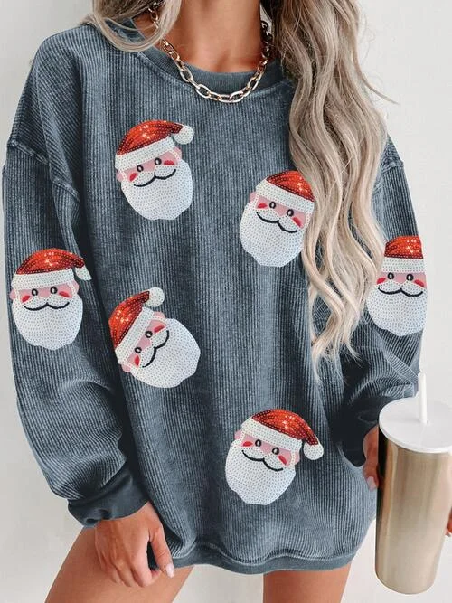 Convertible Straps Bodysuits for Multiple Styling OptionsSequin Santa Patch Ribbed Sweatshirt