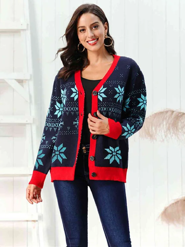 Neon Bodysuits to Stand Out at PartiesSnowflake Pattern Button Down Cardigan