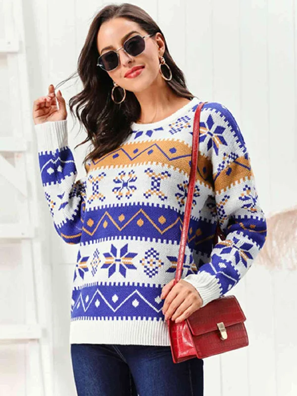 Sleeveless Bodysuits for a Cool and Casual Summer LookSnowflake Pattern Round Neck Sweater
