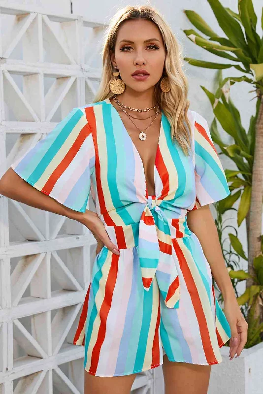 Sheer Bodysuits for a Seductive and Alluring OutfitStriped Tie Front Romper