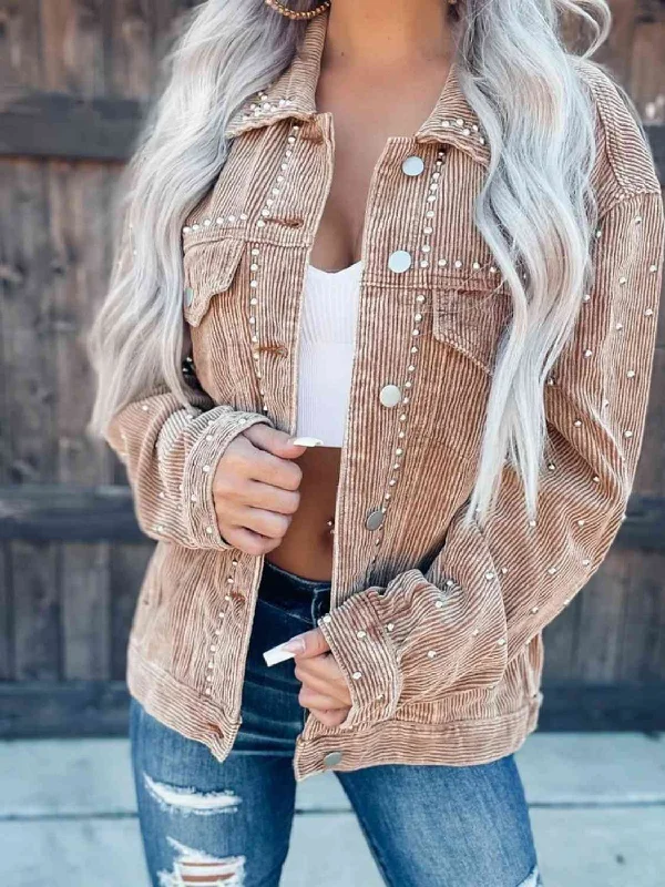 Plus - Size Bodysuits with a Comfortable and Flattering FitStudded Collared Neck Button Down Jacket