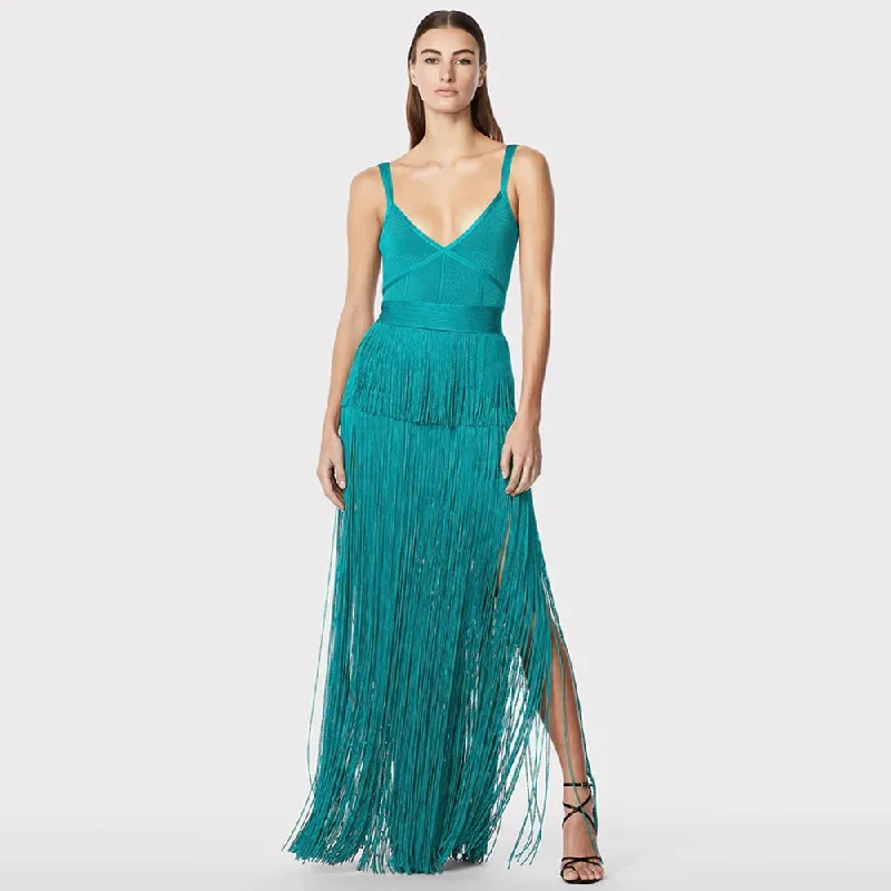 Tassel Fringe Sleeveless V-Neck Bandage Dress