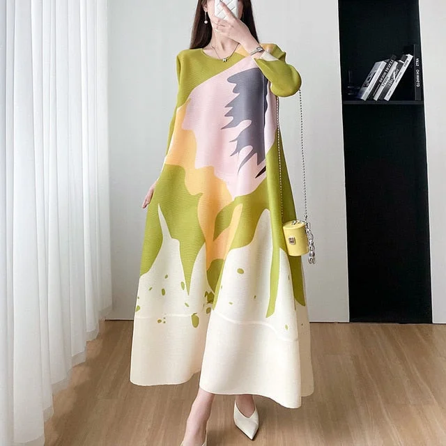Maternity Bodysuits for Expecting Mothers' ComfortMiyake  Pleated Round Neck A-Line Dress