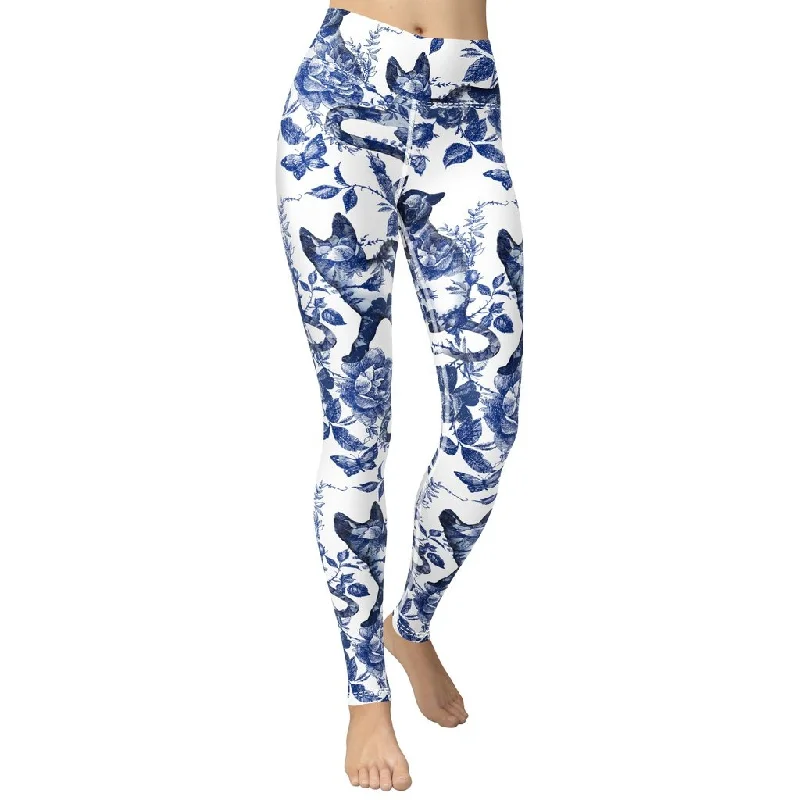 Floral Porcelain Cats Yoga Leggings