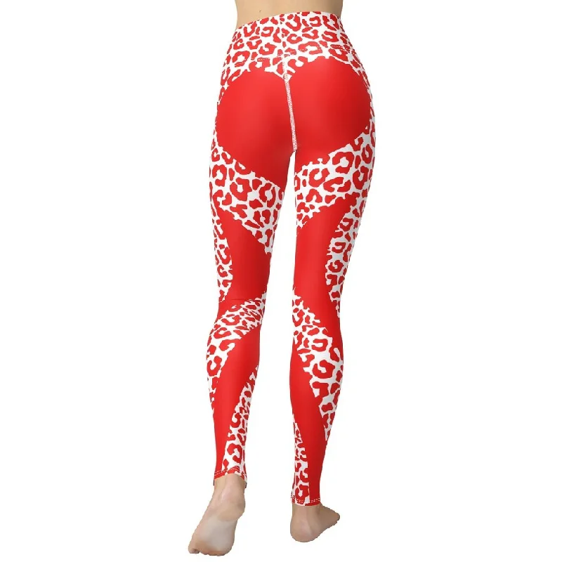 Red Leopard Heart Shaped Yoga Leggings