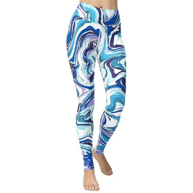 Vibrant Blue Marble Yoga Leggings