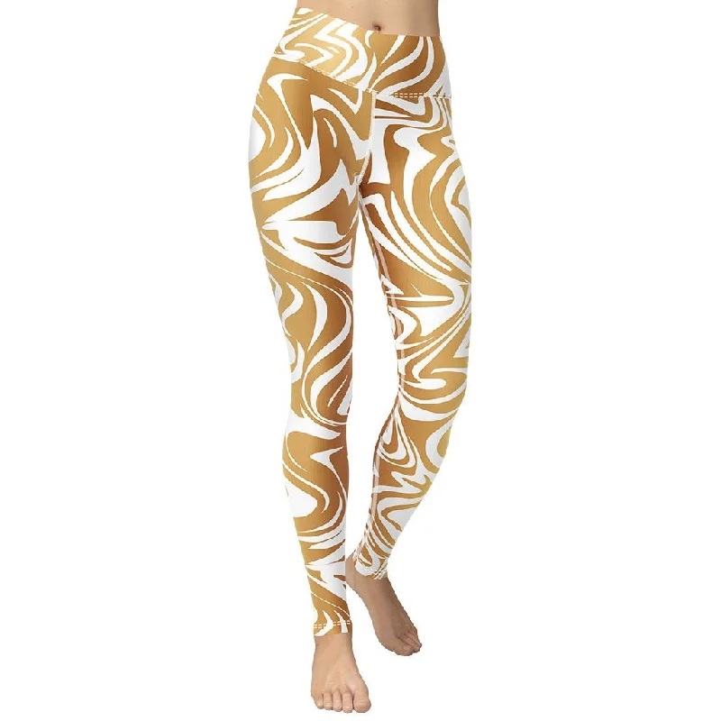 White & Gold Print Yoga Leggings